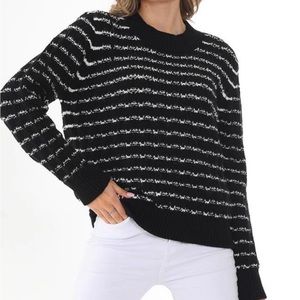 Halogen black & white striped high crewneck sweater
